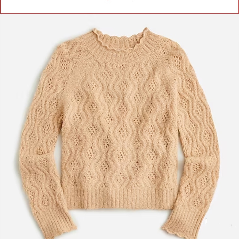 J. Crew | Pointelle Scallop-trim Sweater, Size Small, Beige
